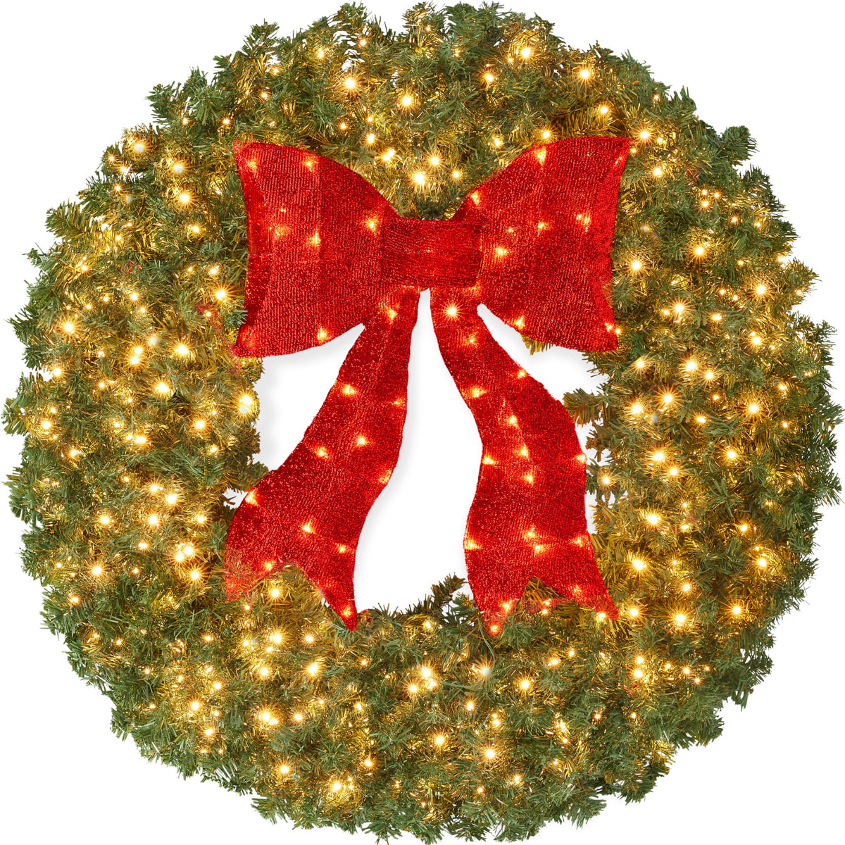 Best Choice Products 48in Artificial Pre-Lit Fir Christmas Wreath Decor w/ Red Bow, 250 LED Lights, 714 Tips, Plug-In