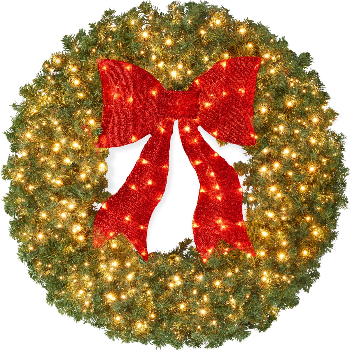 Best Choice Products 48in Artificial Pre-Lit Fir Christmas Wreath Decor w/ Red Bow, 250 LED Lights, 714 Tips, Plug-In