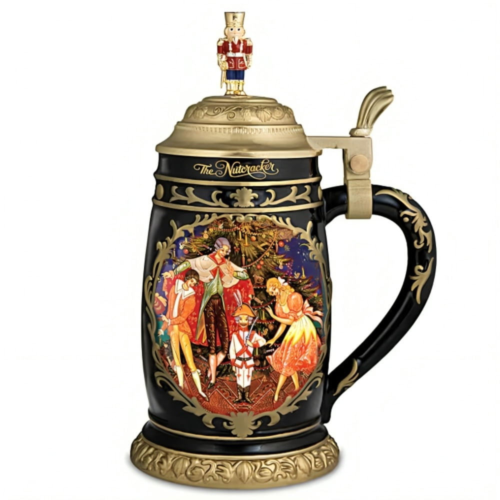 The Bradford Exchange The Nutcracker Porcelain Christmas Stein with Sculpted Topper, Gold-Toned Lid, 24 oz Collectible Barware or Holiday Decor Handcrafted Heirloom Porcelain 8.25-inches