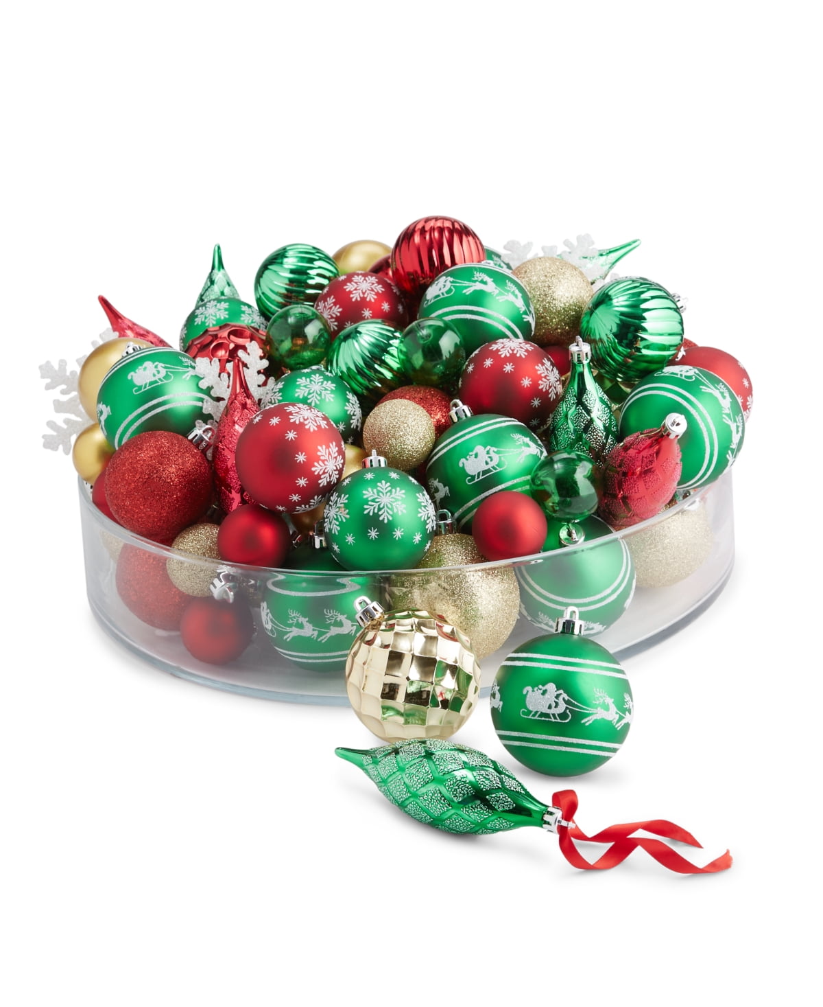 Christmas Cheer Set of 100 Gold-Tone, Green, Red & White Multi-Finish Varied-Shape Ornament