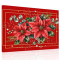 Christmas Poinsettia Flower Canvas Print Wall Art Festive Eucalyptus Leaves Red Base Wall Decor Modern Artwork Paintings Pictures for Living Room Stretched and Framed Ready to Hang - 24" x 32"