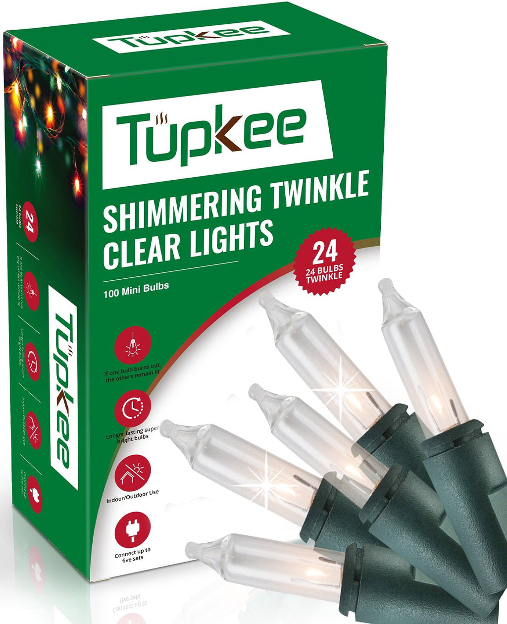 Christmas Random Shimmering Twinkle Lights - 24 of 100 Lights Twinkle Indoor Outdoor - 20.5 Feet Light String, 100 Clear Bulbs - Christmas Tree Holiday Decor Sparkling Twinkling Christmas Lights