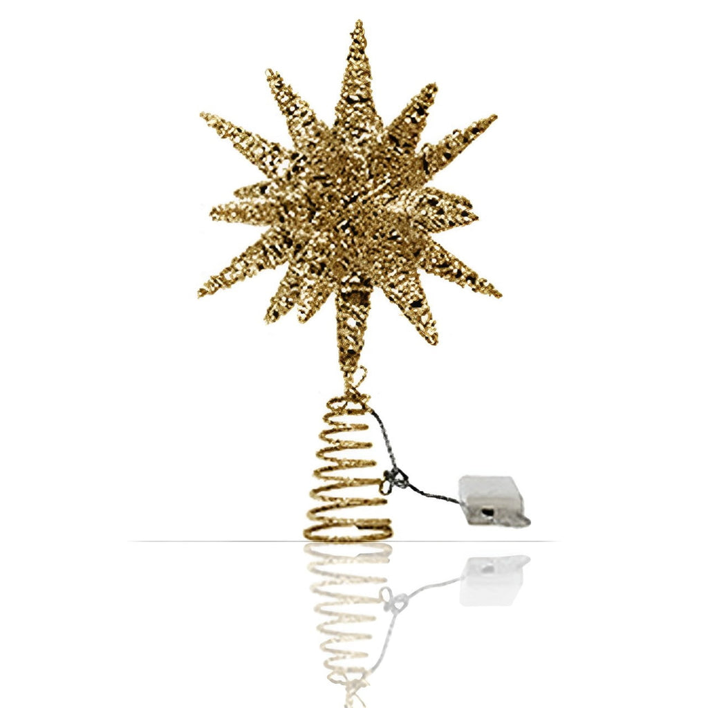 Christmas Tree Topper, LED Lighted Tree Topper, 11.41Inches Double-Layer Glitter Metal 3D Decorations Lights, Ornaments for Home Party(Gold)