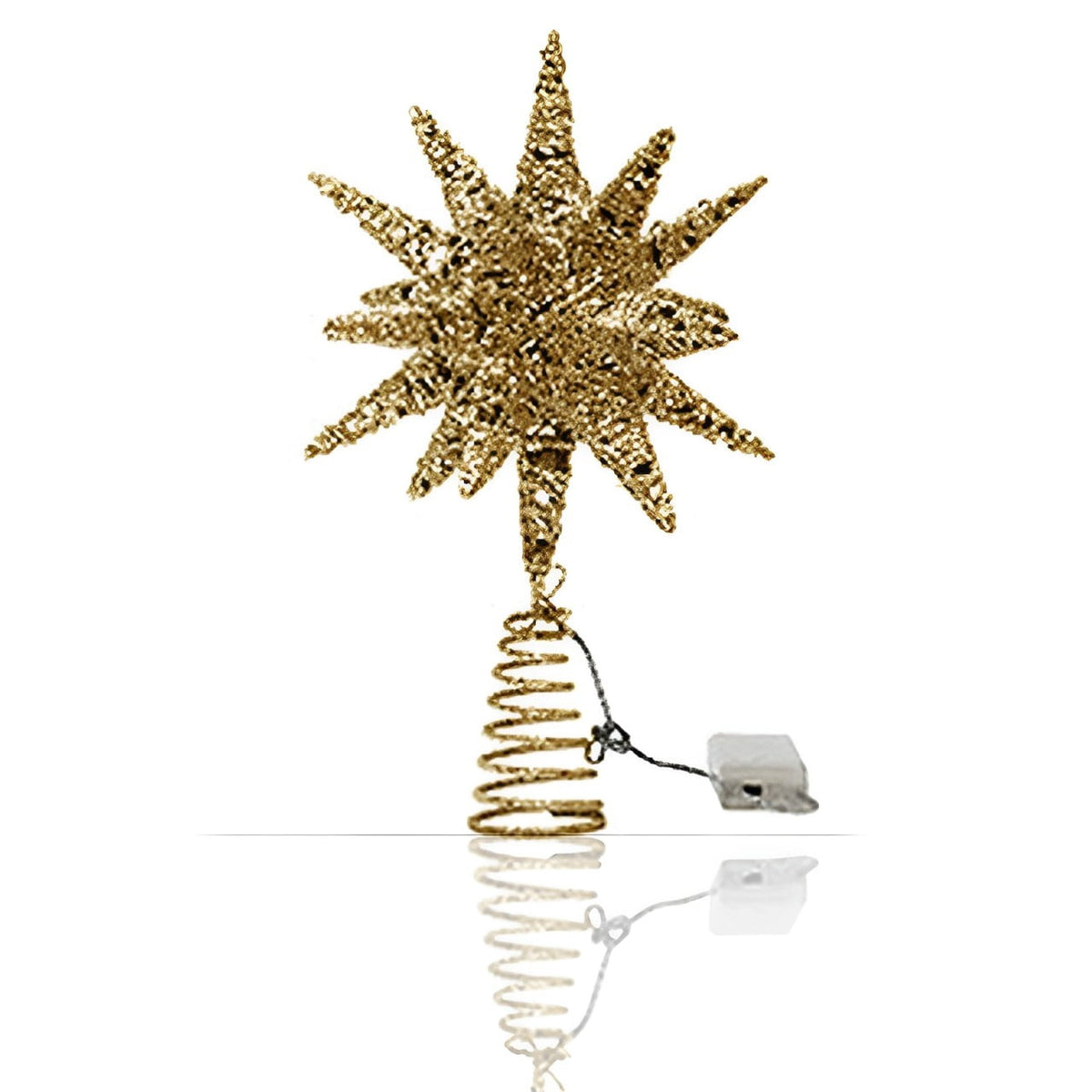 Christmas Tree Topper, LED Lighted Tree Topper, 11.41Inches Double-Layer Glitter Metal 3D Decorations Lights, Ornaments for Home Party(Gold)