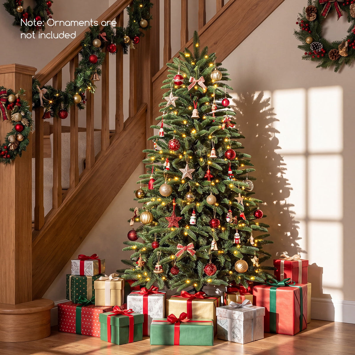 Costway 6 FT Artificial Christmas Tree with 714 Branch Tips 260 LED Lights 3 Timers Remote