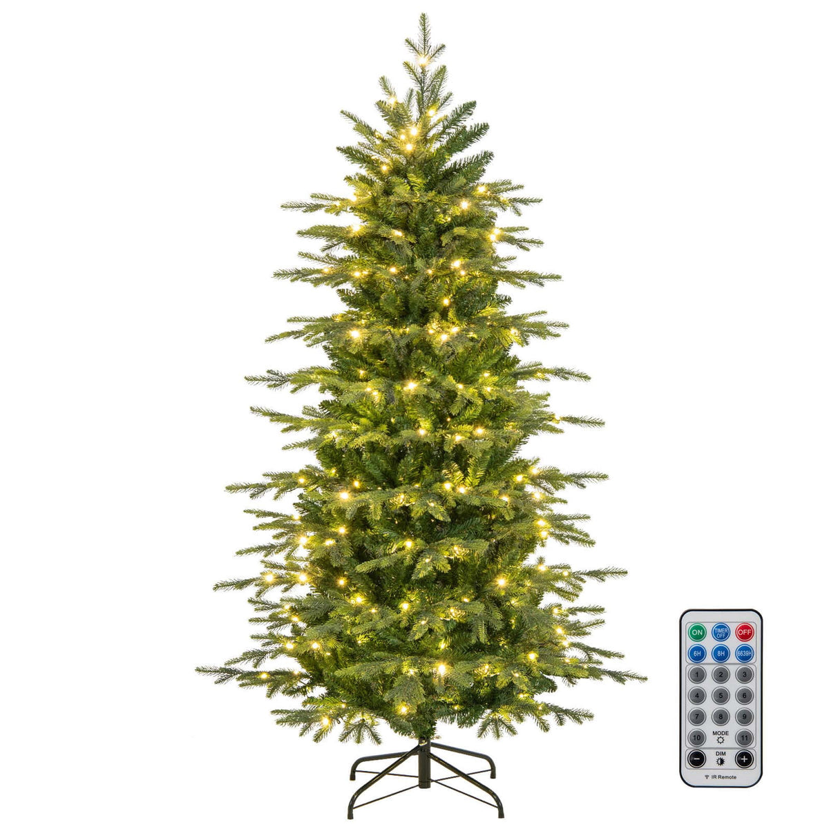 Costway 6 FT Artificial Christmas Tree with 714 Branch Tips 260 LED Lights 3 Timers Remote