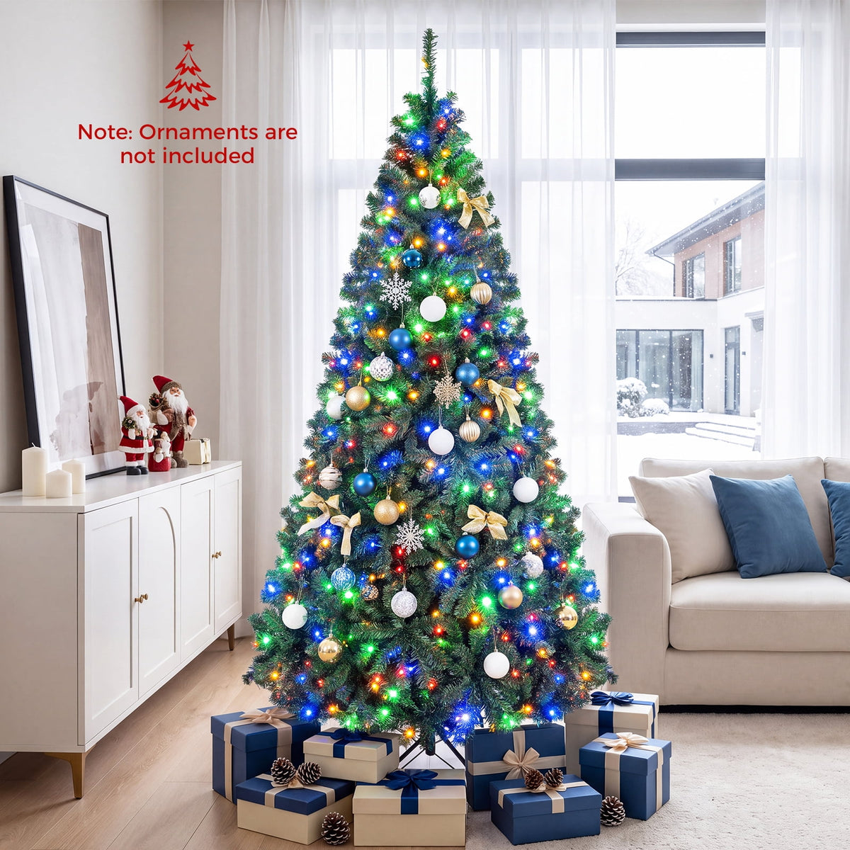 Costway 8Ft Pre-Lit Artificial Christmas Tree Hinged 750 LED Lights
