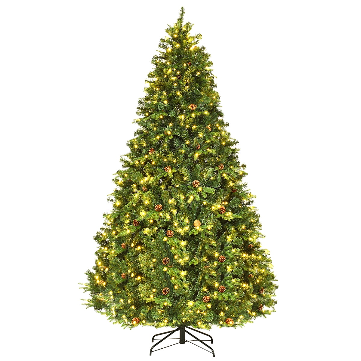 Costway 8Ft Pre-Lit Christmas Tree Hinged 600 LED Lights Pine Cones