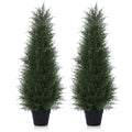 DR.Planzen 2-Pack 3ft Artificial Cedar Topiary Trees, UV-Resistant Outdoor Potted Plants for Porch & Garden Decor