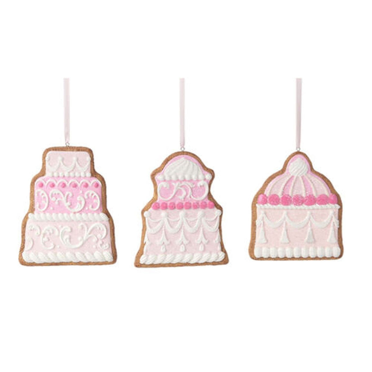 December Diamonds Nutcracker Sweet Shoppe Set of 3 Assortment Pink Cake Cookie Ornaments - Holiday Decor