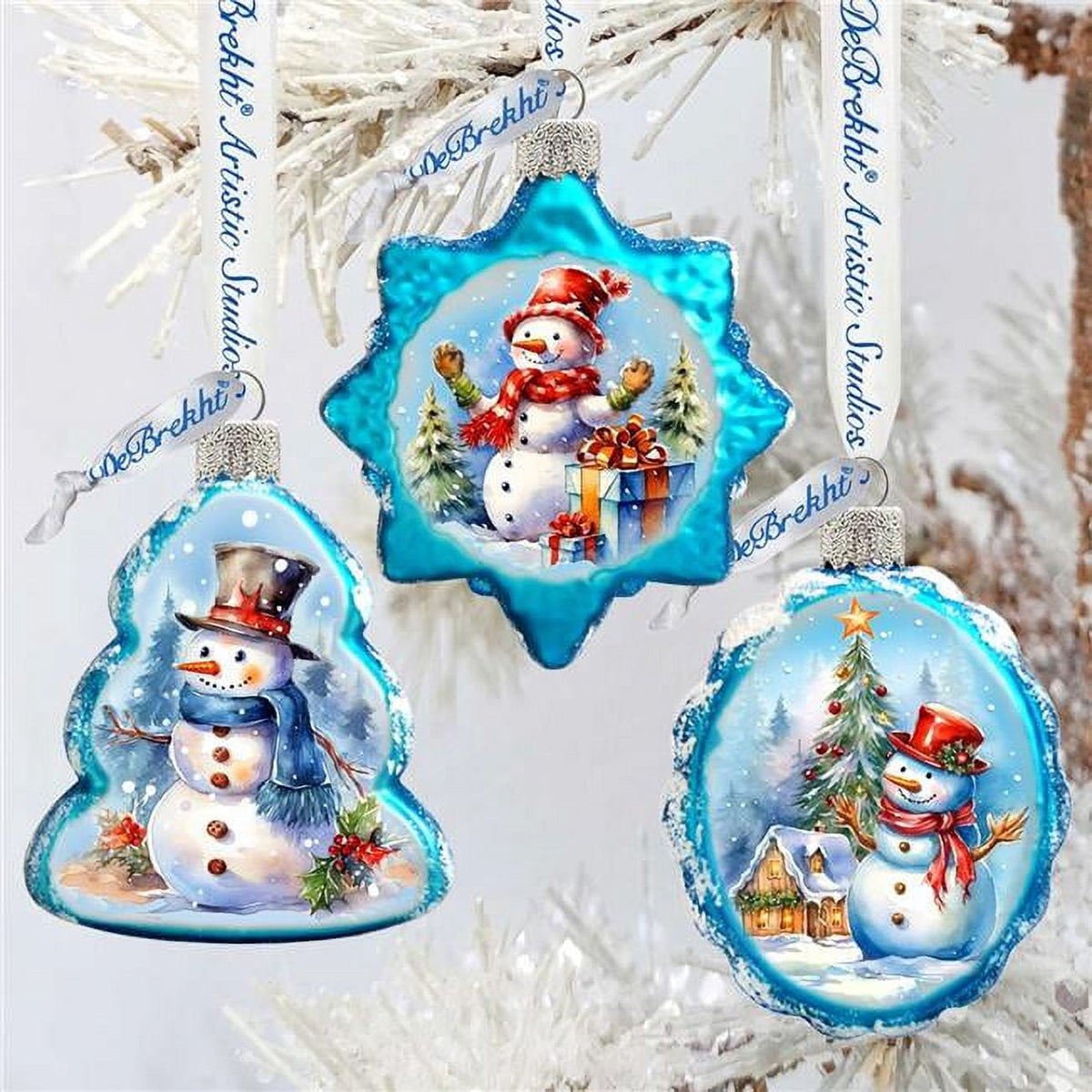 Designocracy 770148S3 3 x 2 in. Snowmen Mercury Glass Ornaments Christmas Santa Snowman Decor, Set of 3