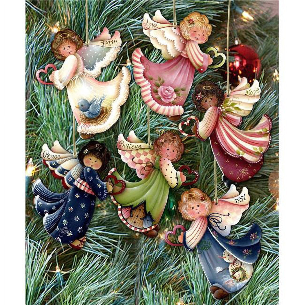 Designocracy 8457517-S6-JM 5 x 5.5 in. Loving Angels Wooden Ornaments - Set of 6