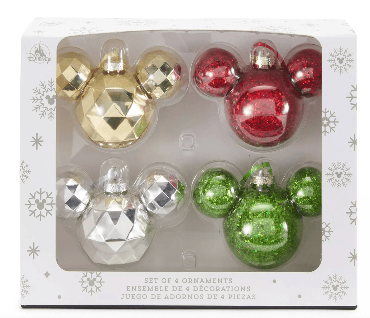 Disney Mickey Mouse Icon Ornament Set of 4 Red Green Silver Gold New