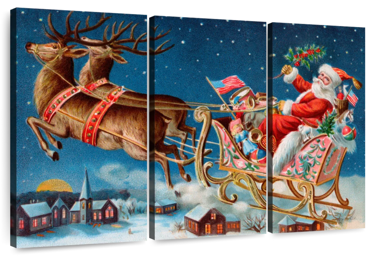 Elephant Stock Moonlit Skaters Wall Art - Horizontal Multi Panel Canvas - Living Room Wall Decor - Holiday Multi Panel - Blue And White Decor By Marilyn Dunlap - 74" x 48"