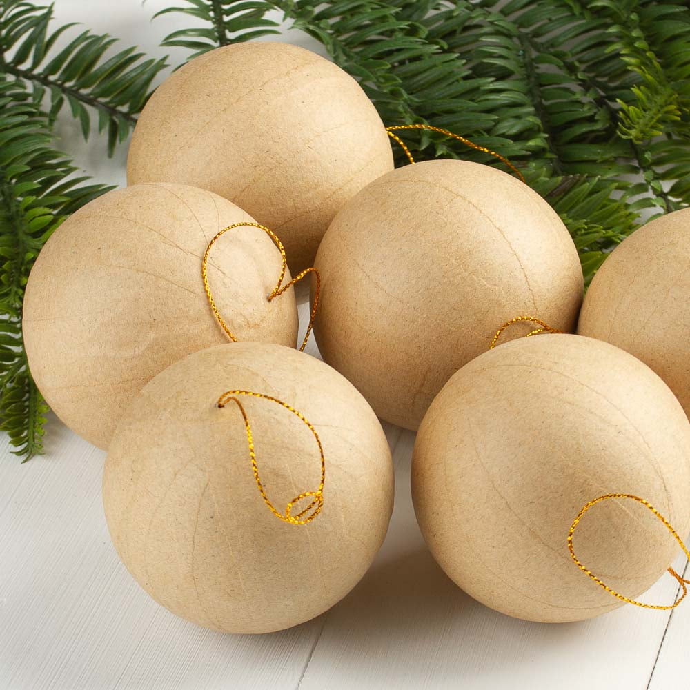 Factory Direct Craft 3-1/2 Inch Paper Mache Ball Ornaments, Set of 12