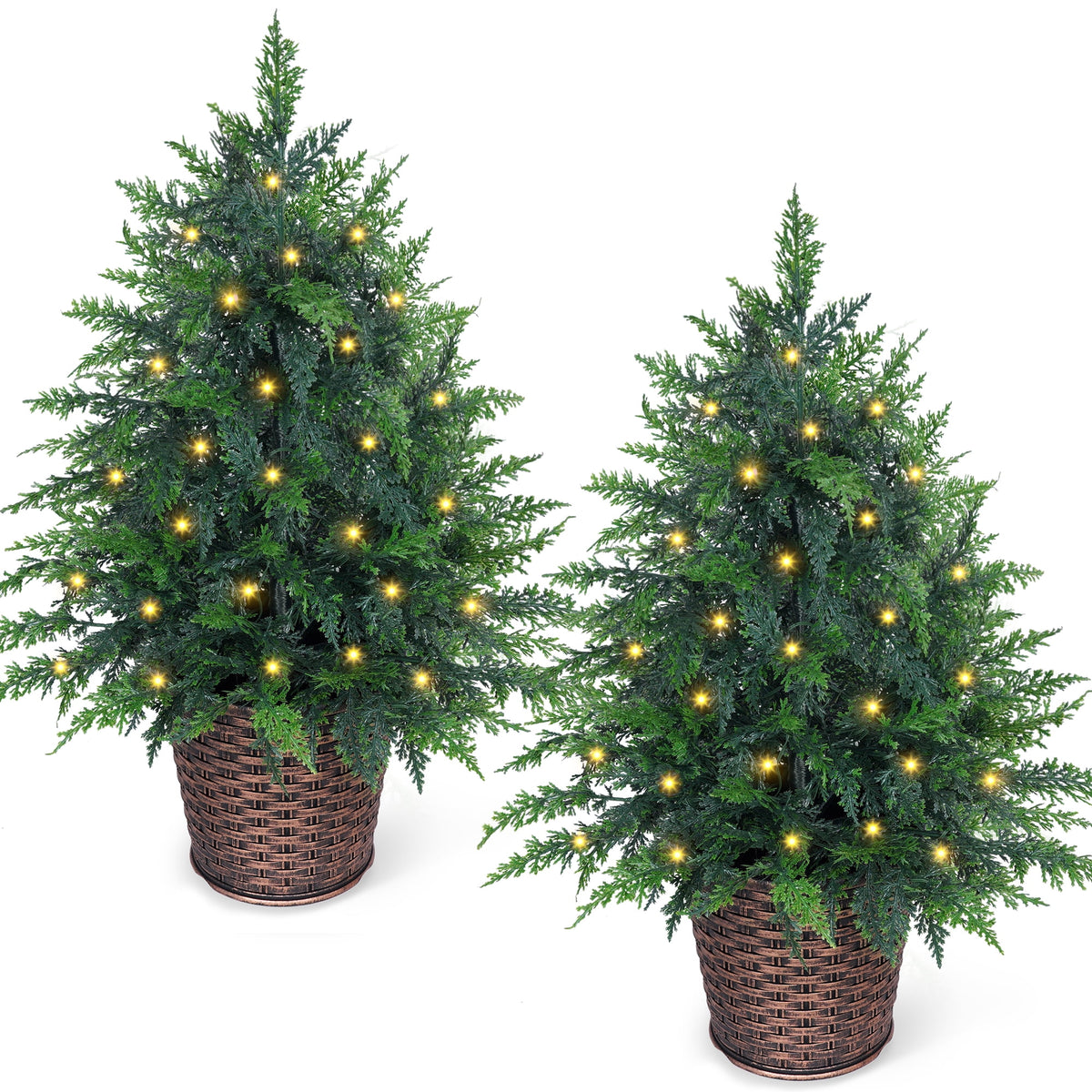 Firstness 4Ft Pre-Lit Potted Christmas Trees with 8 Lighting Modes, PE Cypress Artificial Tree for Porch Entryway Indoor Outdoor Decor