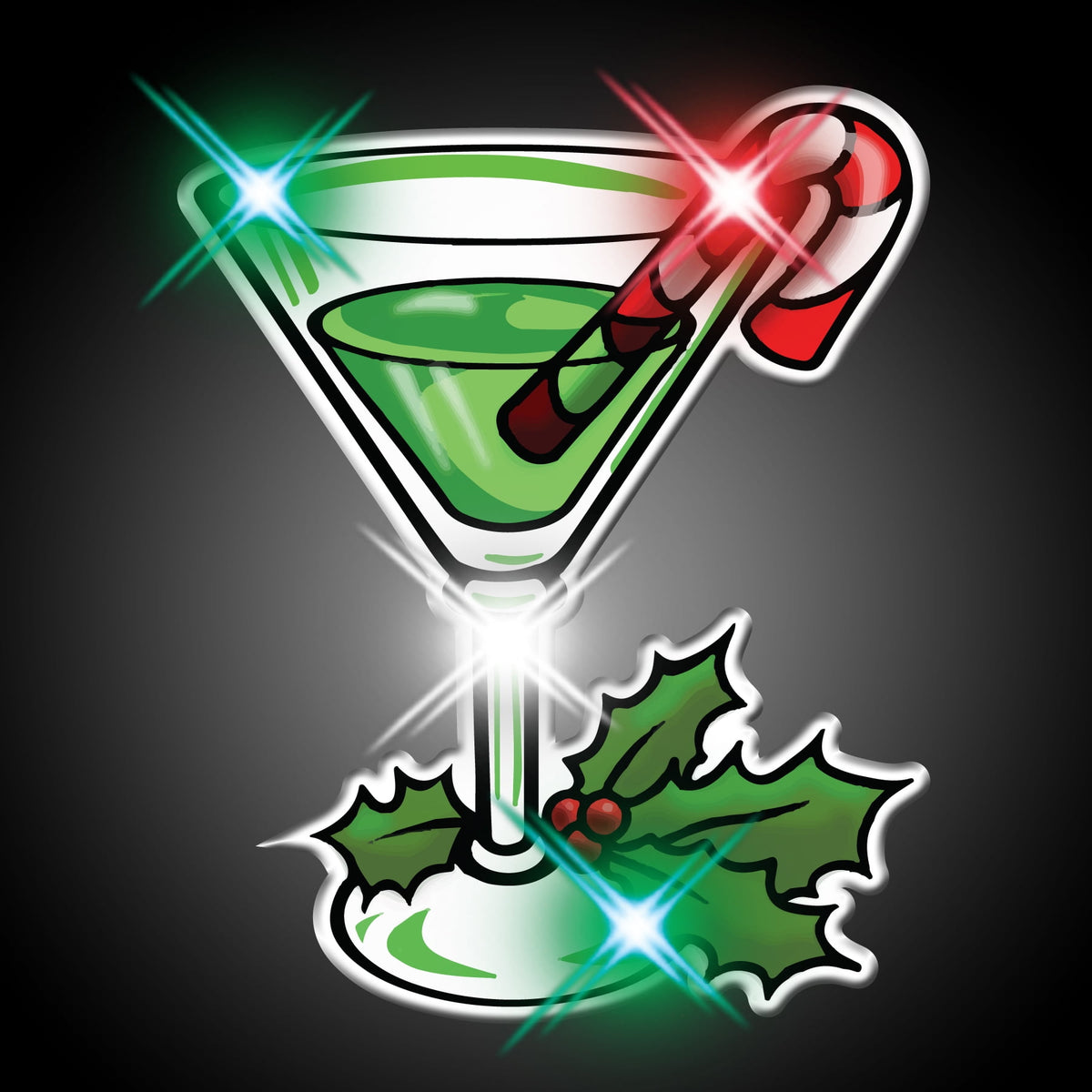 FlashingBlinkyLights Christmas Martini Flashing Blinking Light Up Body Lights Pins