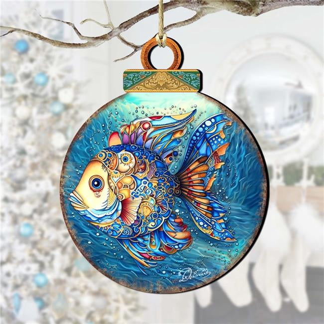 G. Debrekht 8688181-S2 Blue Fish Wooden Ornaments Set of 2 by G.Debrekht Coastal Holiday Decor