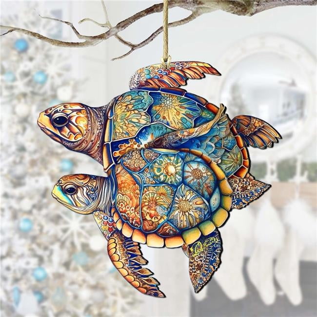 G. Debrekht 8688192-S2 Turtles Wooden Ornaments Set of 2 by G.Debrekht Coastal Holiday Decor