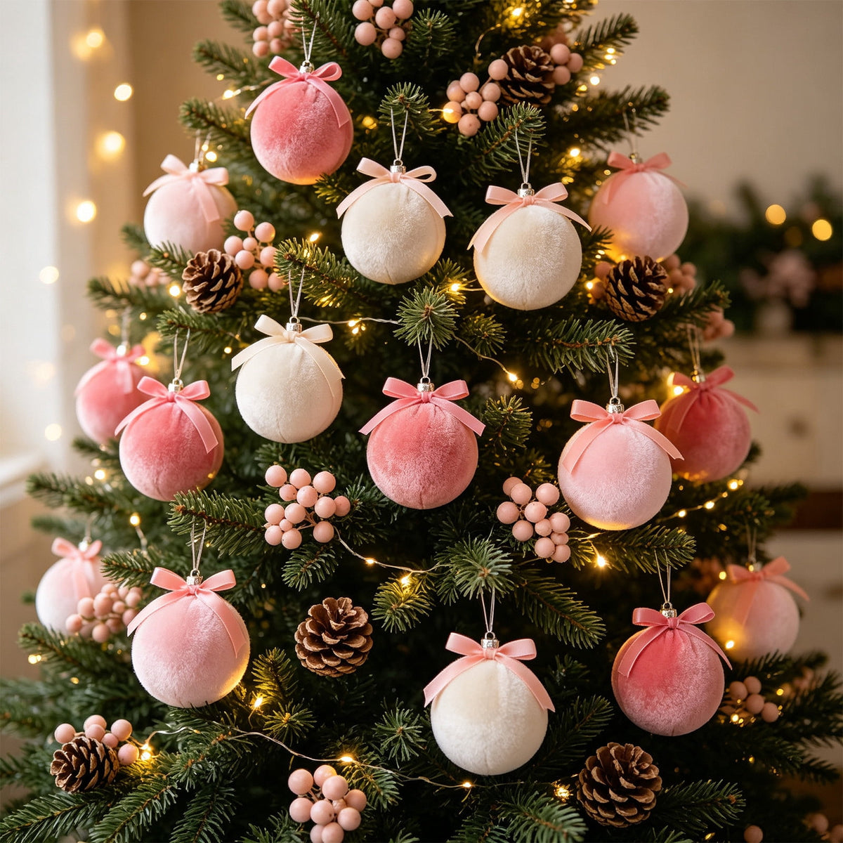 Gaecuw 15 Pack Velvet Christmas Ball Set, Fabric Hanging Baubles for Xmas Tree Wreath Mantel Holiday Decor