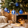 Gaecuw 16 Pack Blue Painted Odd Shaped Christmas Baubles, Luxury Style Ornaments Set for Xmas Tree Wreath Mantel REFINEMENT Decor