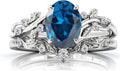Gems Jewels Women's 925 Sterling Silver 2.25 Ct Oval Cut Blue Sapphire Christmas Thanksgiving Engagement Bridal Ring Set 14K White Gold Plated -4