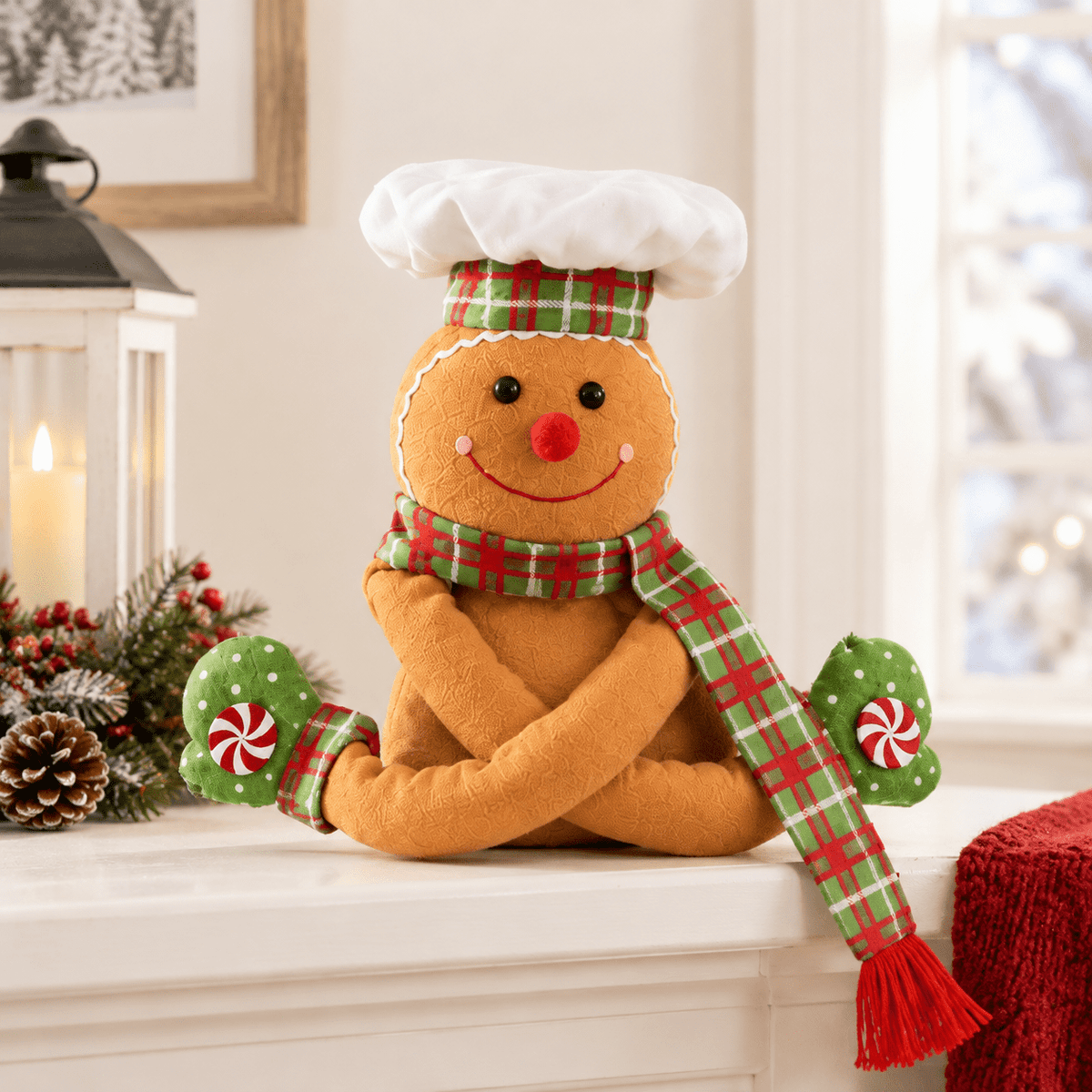 Gingerbread Man Christmas Tree Topper with Rotating LED Snowflake Projector, Green White