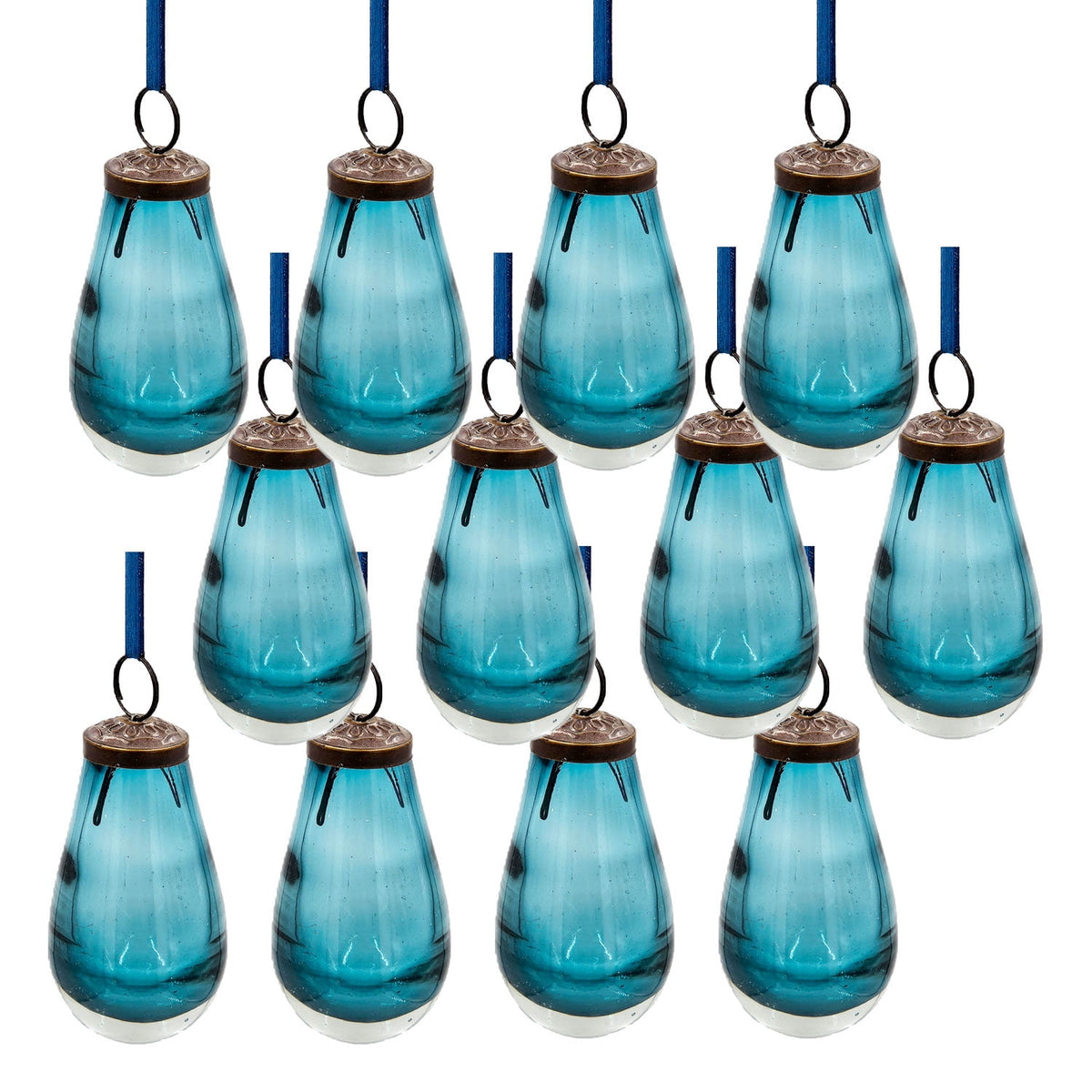 Glass Teardrop Ornaments, Set of 12 Decorative Hanging Christmas Tree Ornaments for Holiday Party Decorations, 3.7 in