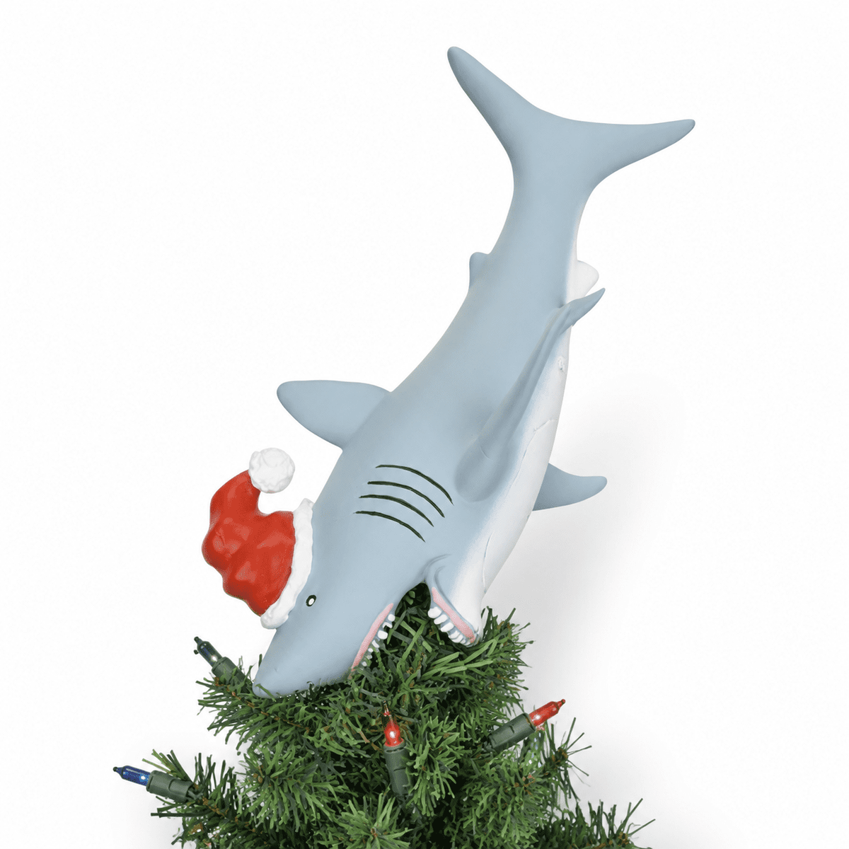 Great White Shark Santa Hat Christmas Tree Topper, 10 Inch Large Holiday Decor