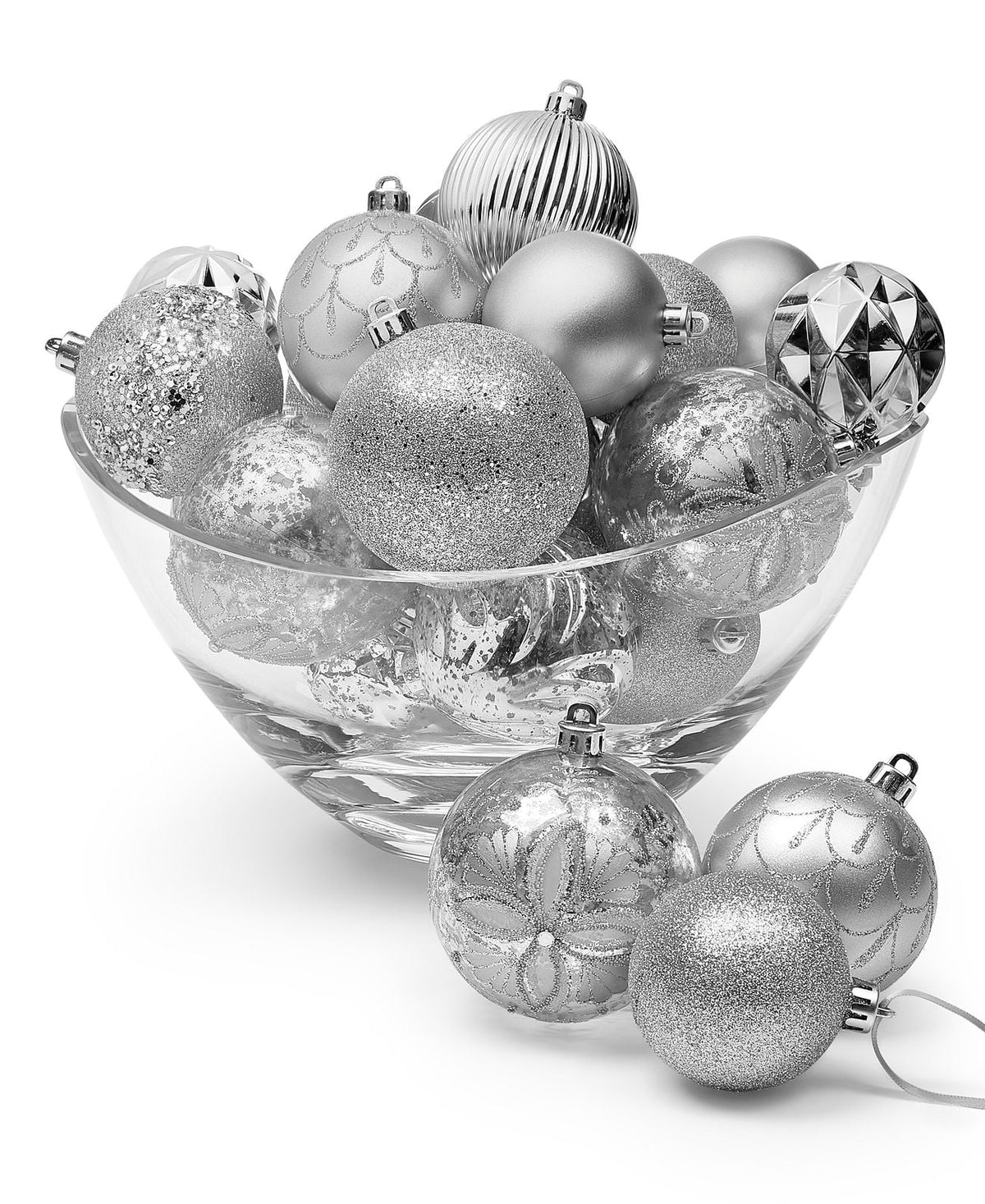 Holiday Lane Cozy Christmas Set of 27 Shatterproof Silver-Tone Ball Ornaments