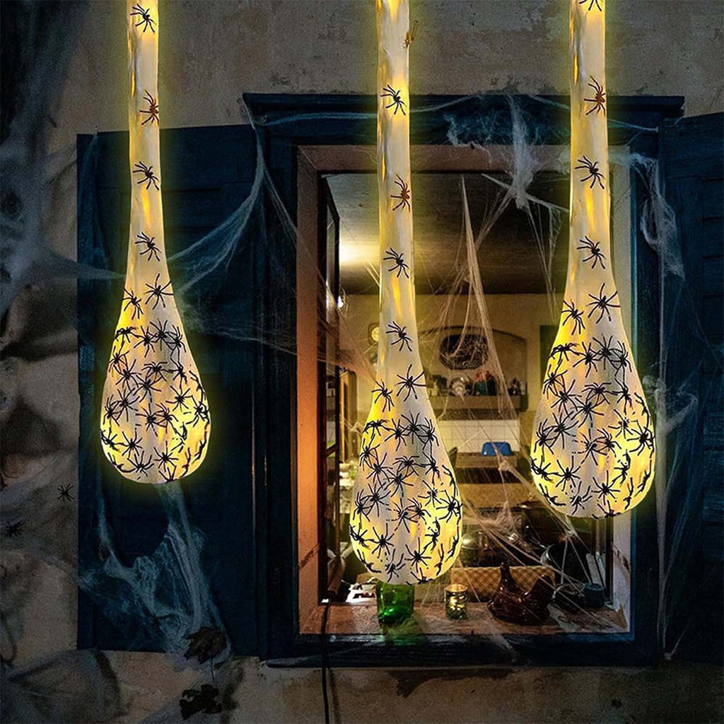 Holloyiver 3PCS Giant Spider Halloween Decorations Outdoor, 40" Big Colorful LED Light Up Spider Egg Sack with Spider Web Hanging Ornament for Halloween Party Garden Yard Tree Decoration