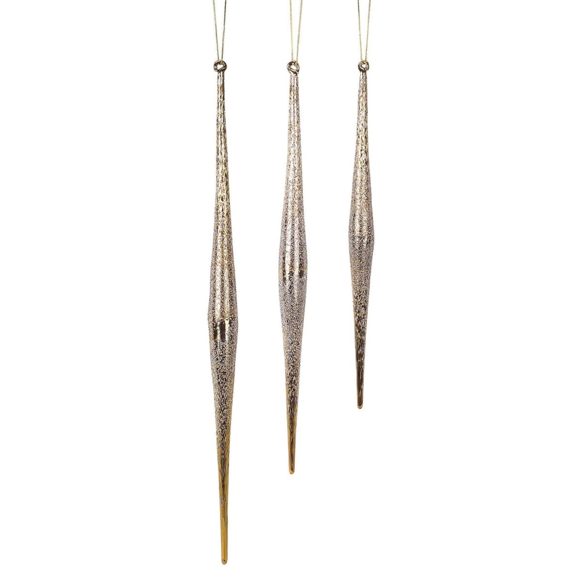 Melrose Set of 6 Silver and Gold Icicle Glass Christmas Ornaments 13.25”