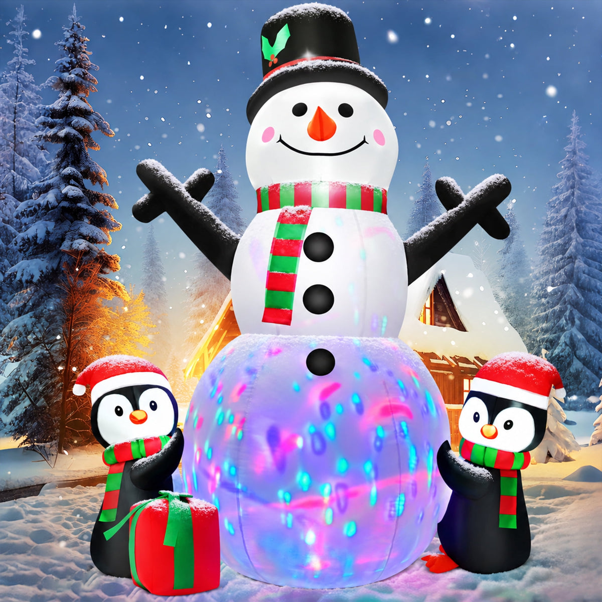 Yexmas 6FT Christmas Snowman Inflatables,Outdoor Snowman Decor with Penguins & Gift Boxes,Xmas Blow Up Yard Inflatables for Party Indoor Garden Lawn Decor