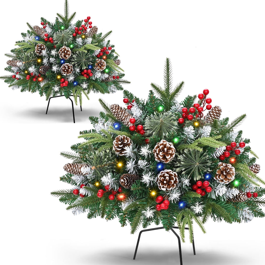 Ikfashoni 2 Pack Christmas Urn Filler, 26 in Pre-lit Outdoor Christmas Tree with Remote, Artificial Christmas Porch Pathway Decoration