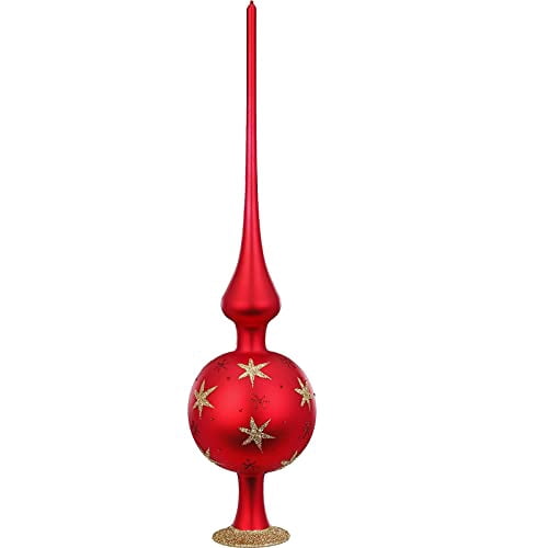 Inge Glas Sparkling Sky Red Matte German Glass Christmas Tree Topper 13 Inch