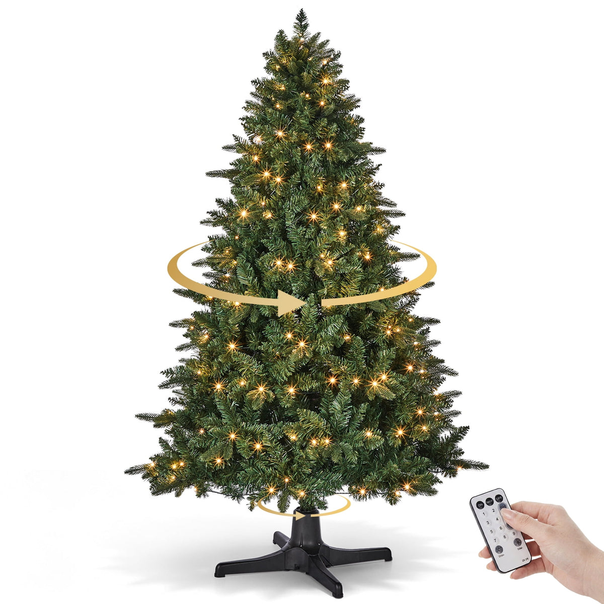 Ktaxon 6FT Pre-Lit Artificial Christmas Tree Rotating Tree PE + PVC with 8 Modes 360-Degree Rotating Stand,Green
