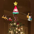 LAMPHOME Rotating Musical Deer & Sled Lighted Tree Topper, Illuminated Star Christmas Tree Top Ornament