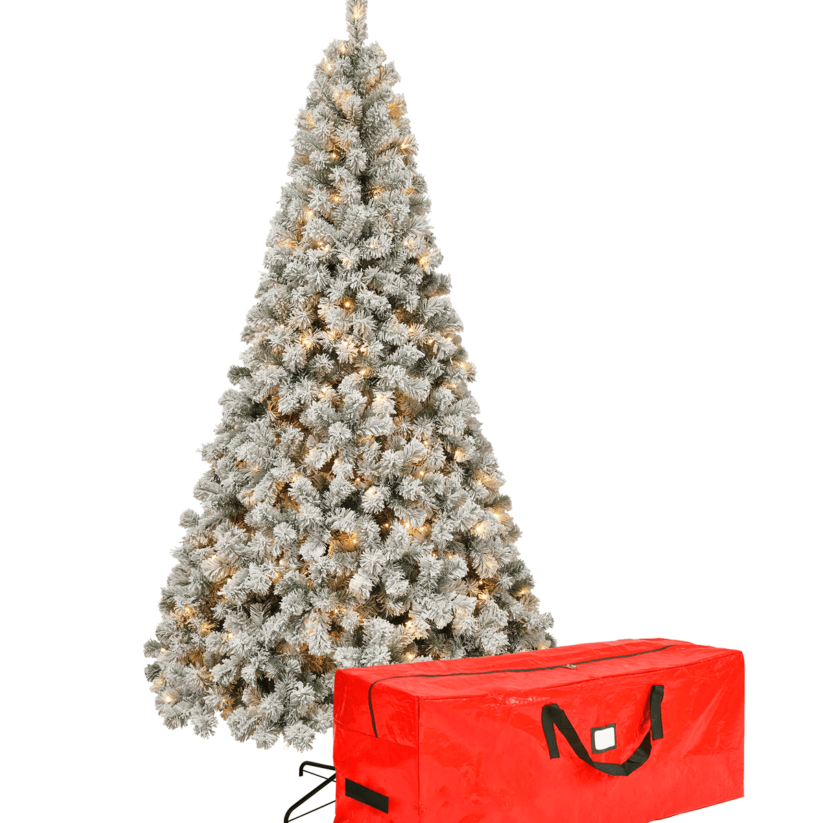Yexmas 7.5ft Pre-Lit Snowflake Flocked Christmas Tree,8 Modes LED Lights,Artificial Xmas Tree with Storage Bag