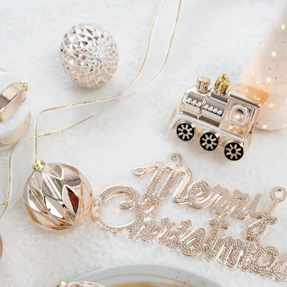 Lumiparty 65 pcs Christmas Ball Ornaments Set, Shatterproof Xmas Balls Decorative Hanging Ornaments, Tree Ornaments Assorted Set with Hooks for Xmas Tree Holiday Wreath Garland Swag Decor, Champagne