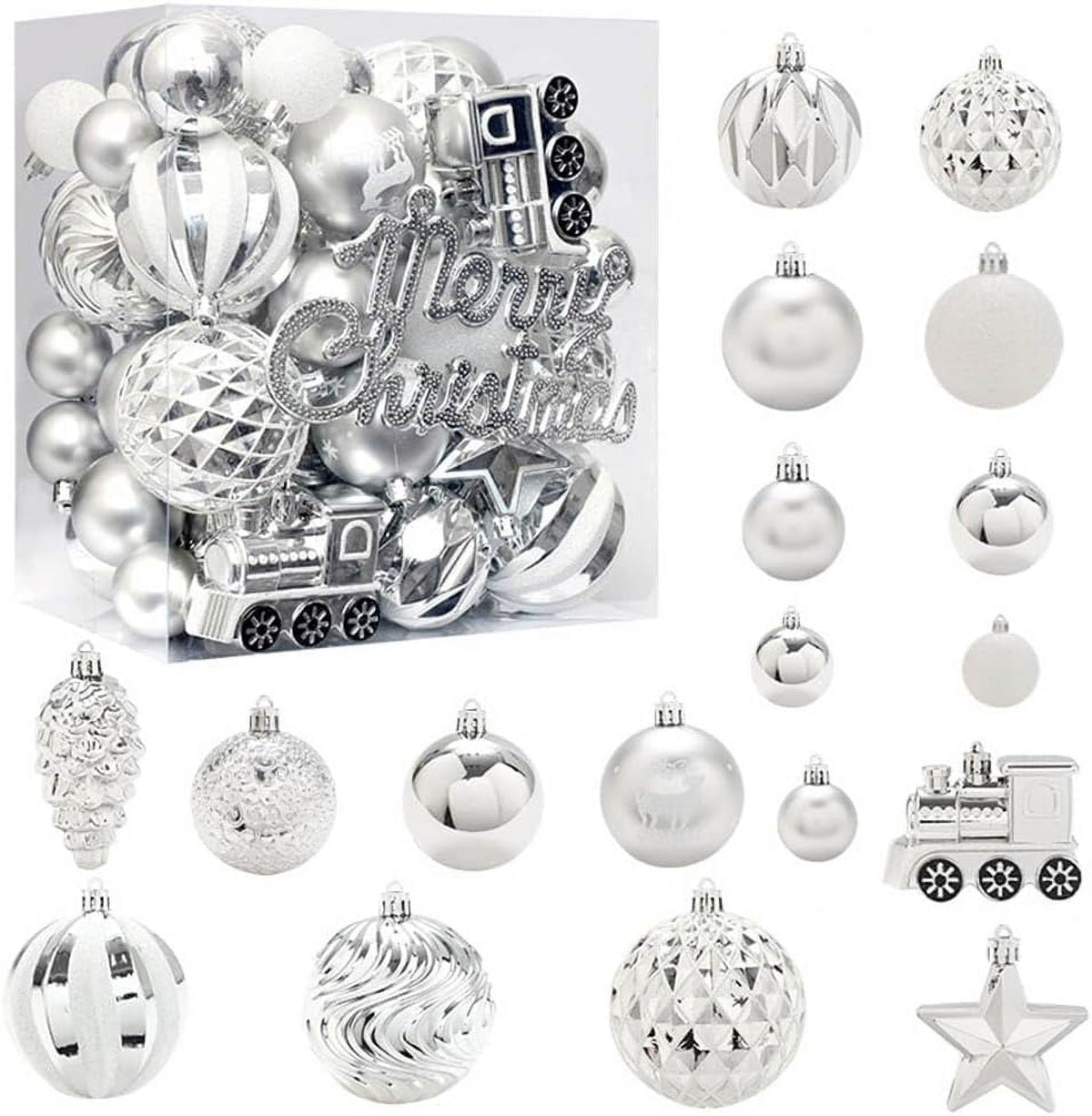 Lumiparty 65 pcs Christmas Ball Ornaments Set, Shatterproof Xmas Balls Decorative Hanging Ornaments, Tree Ornaments Assorted Set with Hooks for Xmas Tree Holiday Wreath Garland Swag Decor, Champagne