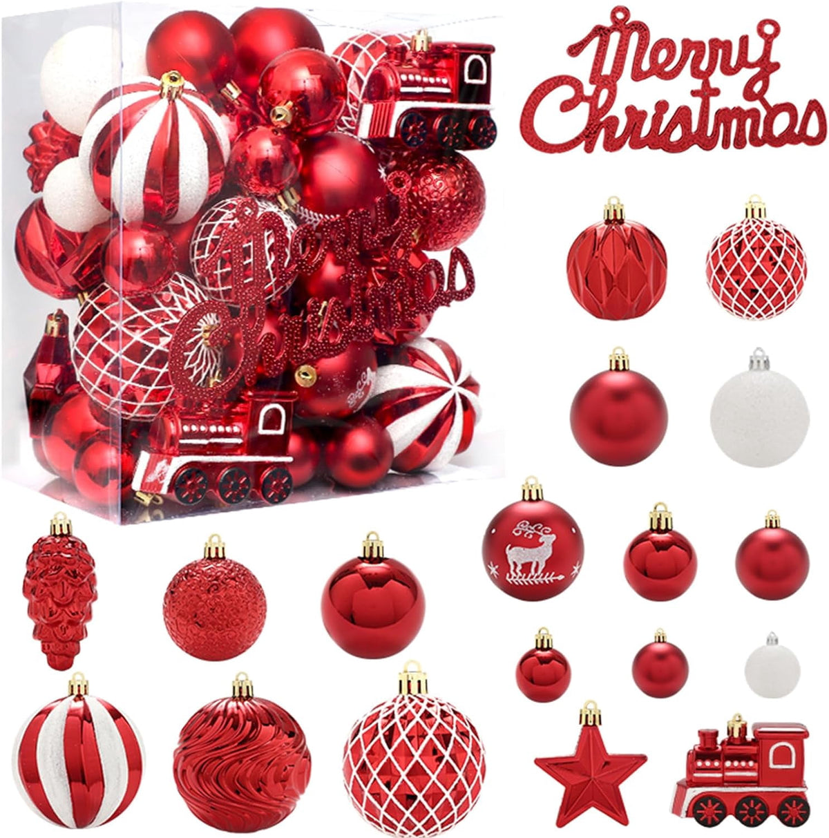 Lumiparty 65 pcs Christmas Ball Ornaments Set, Shatterproof Xmas Balls Decorative Hanging Ornaments, Tree Ornaments Assorted Set with Hooks for Xmas Tree Holiday Wreath Garland Swag Decor, Champagne