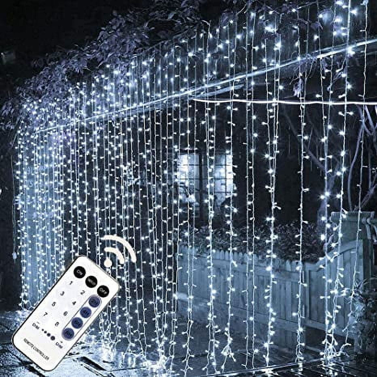 MAGGIFT LED Curtain String Lights, Halloween Descoration, 8 Modes with Remote, Plug-in Fairy Lights for Easter Decor, Bedroom, Window, Wedding, Cool White, 304 LEDs, 9.8 x 9.8 FT