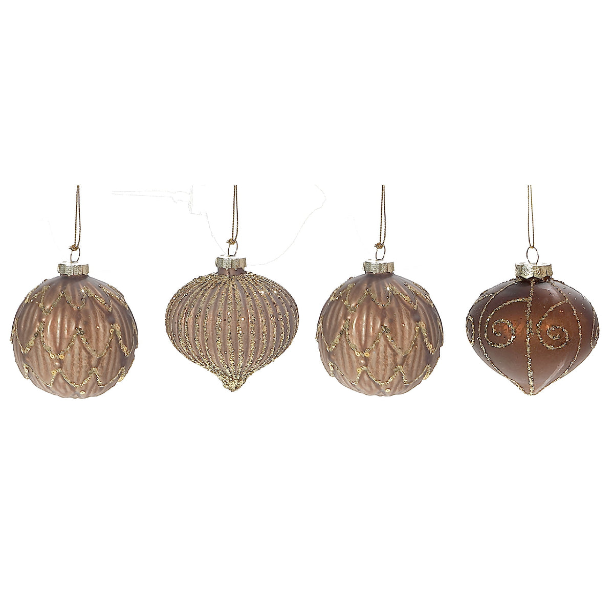 Maison Concepts Xmas Ornaments Brown Glass Ornament With Gold Glitter - Set of 12 - 8 L x 8 W x 8 H