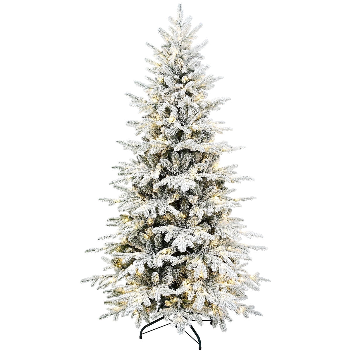 Mayhihi 7 ft Pre-Lit Flocked Christmas Tree, Artificial Tree with 400 Multicolored & White LED Lights, 2086 PE & PVC Branches