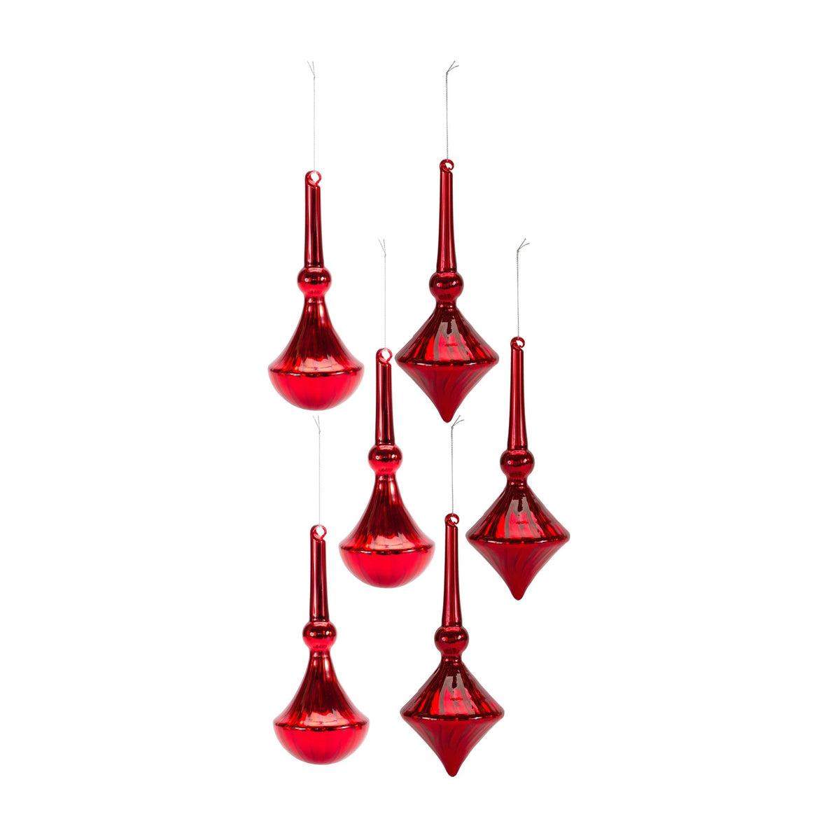 Modern Red Finial Drop Ornament Set of 6