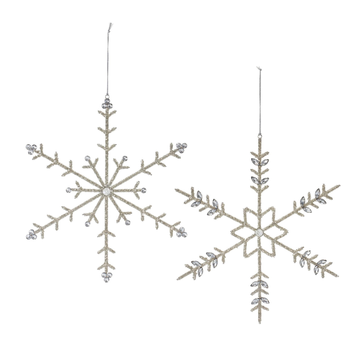 Melrose International Jeweled Snowflake Ornaments Set - Metal Snowflakes with Red Accents - Holiday Tree Decorations 6 or 12 Pack Silver