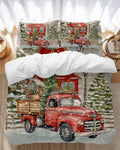 Merry Christmas Bedding Duvet Cover Set Full Size 4 Pieces Xmas Tree Red Truck Barn Snowflake Gray Bedding Set with Zipper Closure, 1 Comforter Cover 86x90 Inches 1 Flat Sheet & 2 Pillow Cases