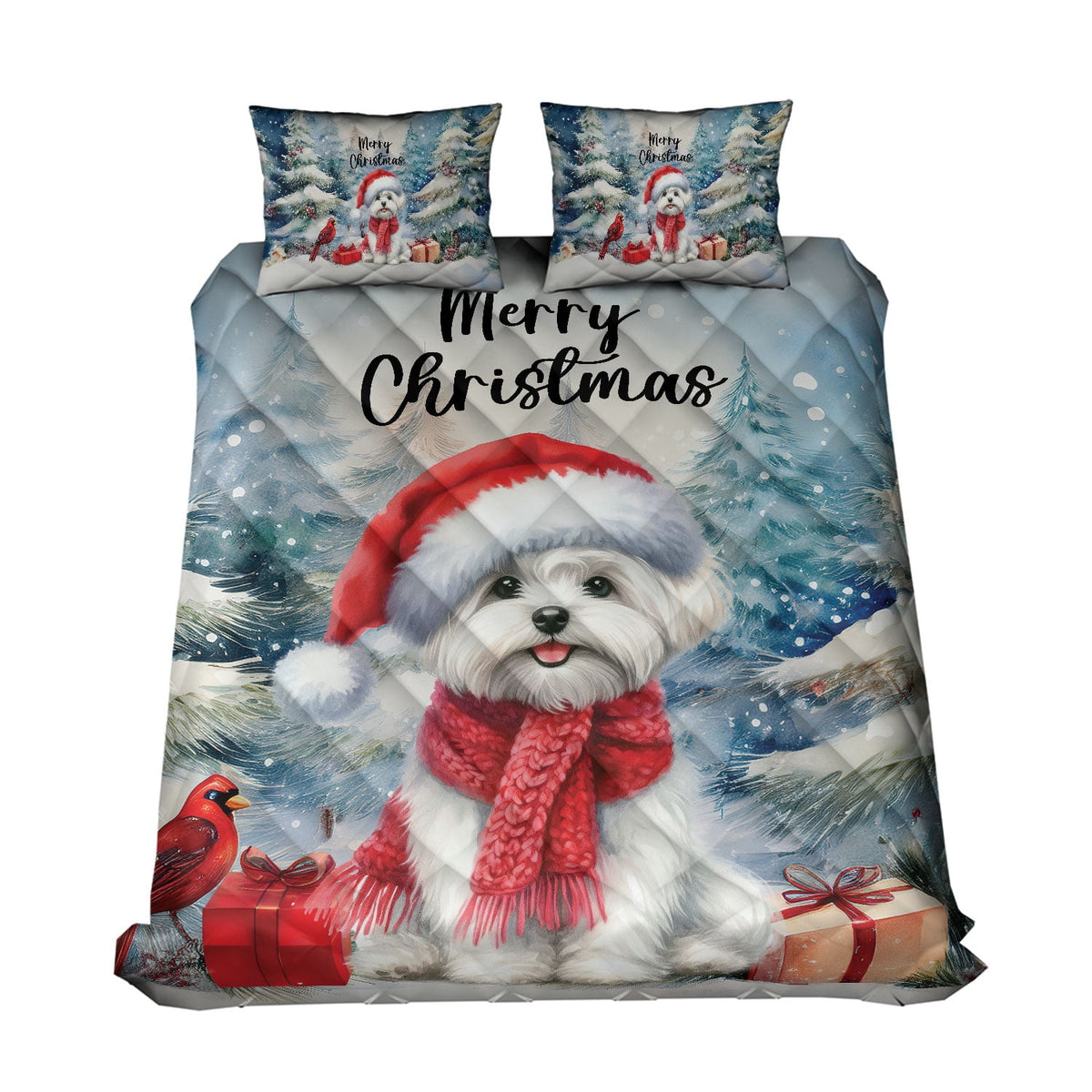 Merry Christmas French Bulldog Enjoys Woofmas Winter Xmas Holiday Quilt Bedding Set Dog Lover Gifts 1 Blanket Bed Cover 2 Pillowcases - 02022