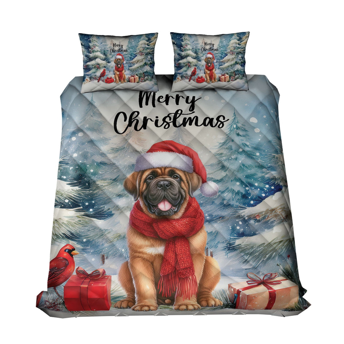 Merry Christmas French Bulldog Enjoys Woofmas Winter Xmas Holiday Quilt Bedding Set Dog Lover Gifts 1 Blanket Bed Cover 2 Pillowcases - 02022