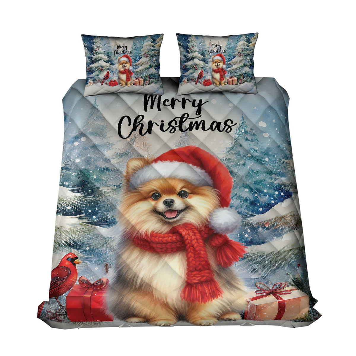 Merry Christmas French Bulldog Enjoys Woofmas Winter Xmas Holiday Quilt Bedding Set Dog Lover Gifts 1 Blanket Bed Cover 2 Pillowcases - 02022